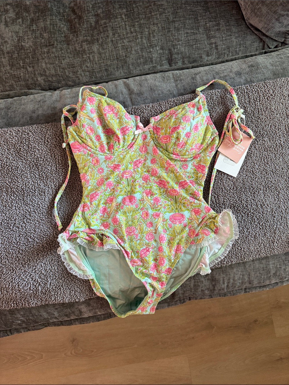 Dippin' Daisy's Pink & Green Floral Ruffle One-Piece Swim